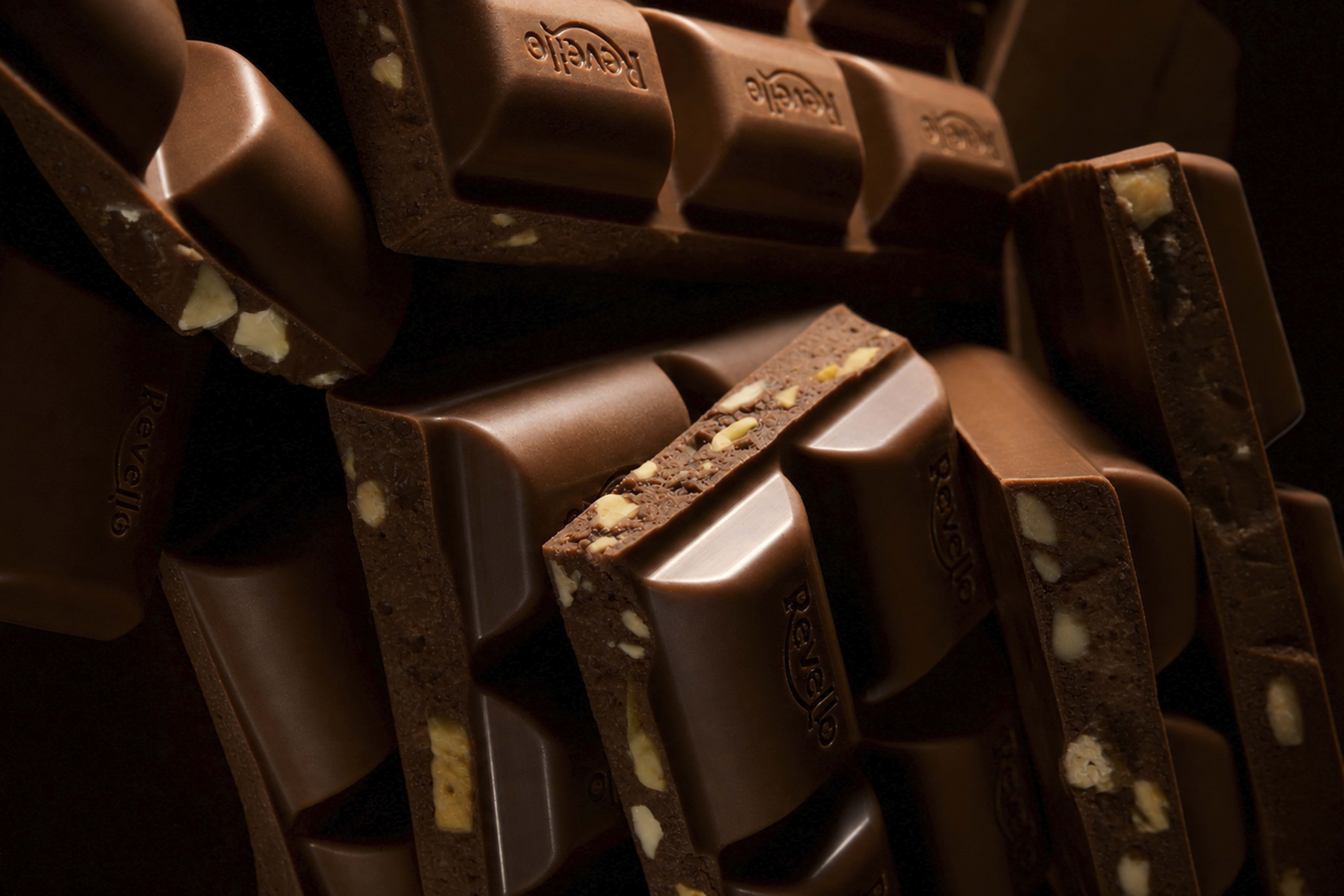 Pieces of chocolate ready for tasting